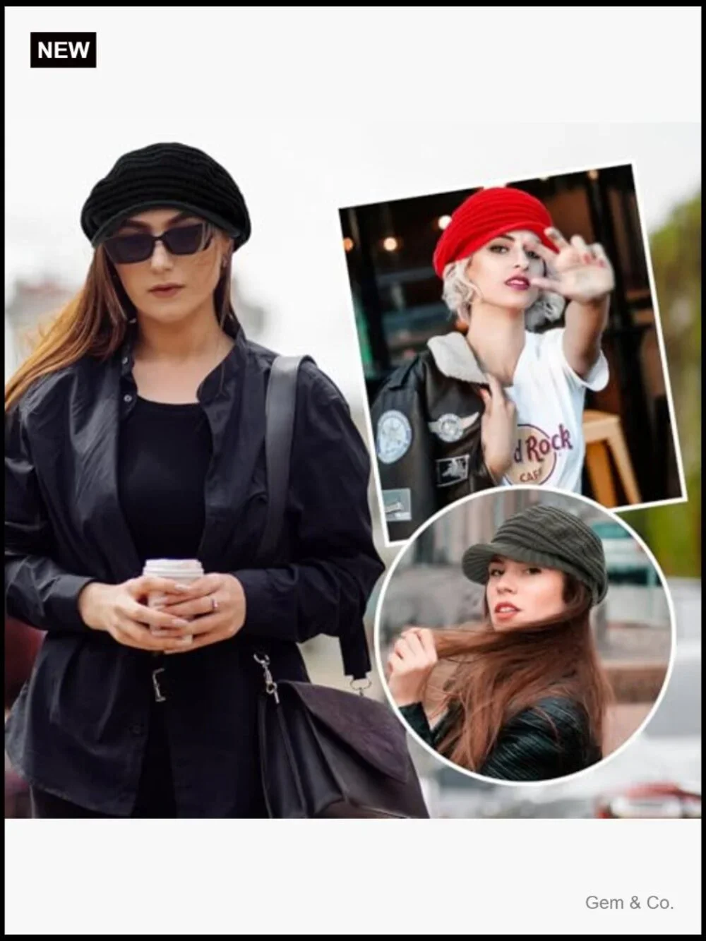 Satin Lined Knit Beanie Hat with Visor Brim Winter Warm Slouchy Newsboy Cap